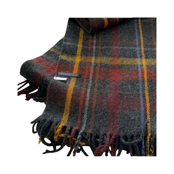 TOPSHOP PLAID SCARF / WRAP. BURGUNDY/ GRAY - Picture 1 of 4